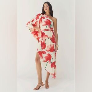 NWT Hutch Adina Dress in Ivory/Red X Ray Floral Satin in Size Small